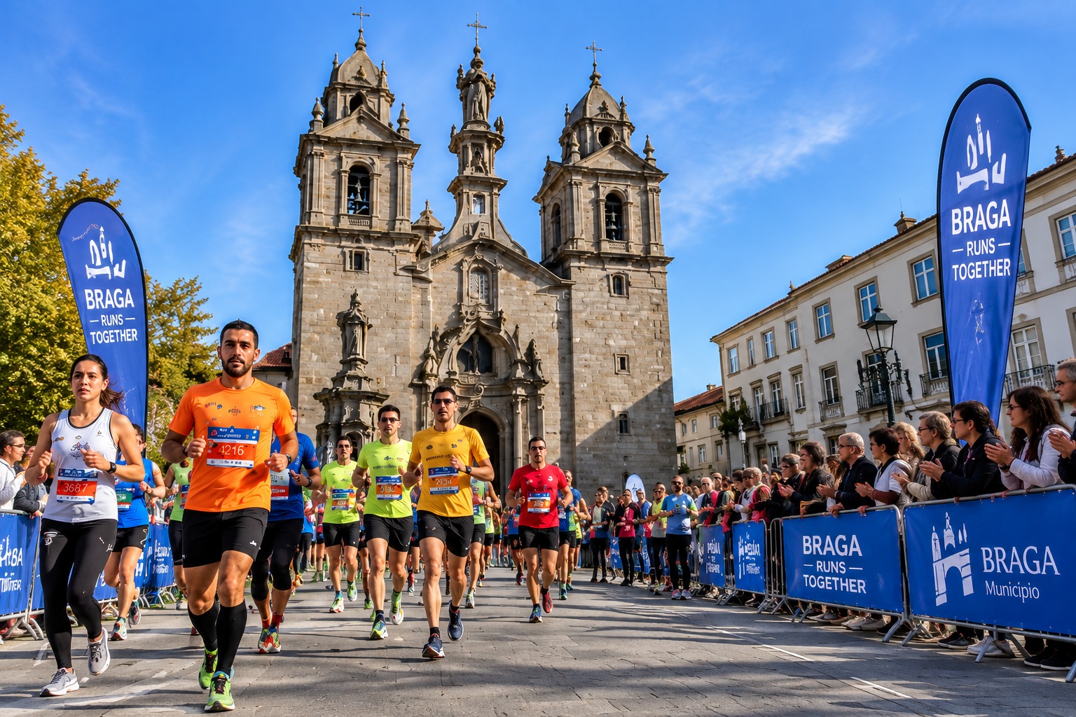 Runner che festeggia all’arrivo della Mezza Maratona di Braga